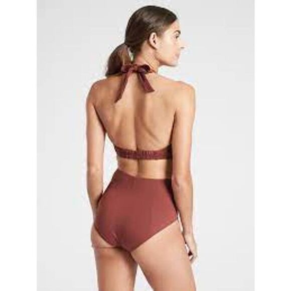 ATHLETA SCULPTED LIGHTLY LINED UNDERWIRE RED CLAY HALTER STYLE SWIM TOP 34D/DD - Picture 3 of 10